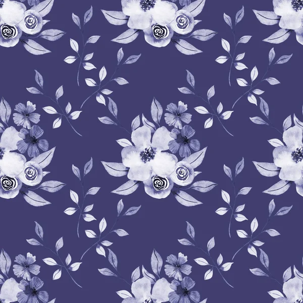 幾何学的な幾何学的なシームレスなパターン 概要ネイビーブルーの花飾り 優雅な繰り返しの背景テクスチャ — ストック写真