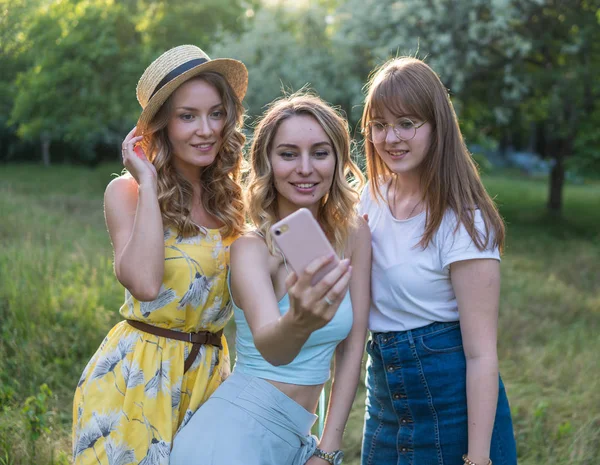 Grupo de chicas amigos tomar foto selfie — Foto de Stock