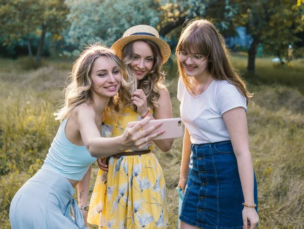 Grupo de chicas amigos tomar foto selfie — Foto de Stock