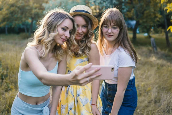 Grupo de chicas amigos tomar foto selfie — Foto de Stock