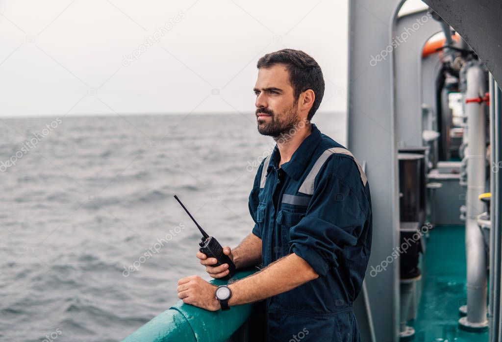 Marine Deck Officer or Chief mate on deck of vessel or ship