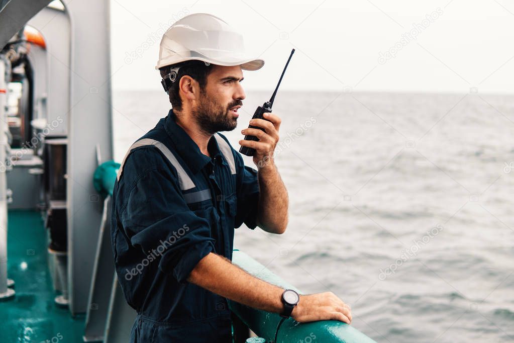 Marine Deck Officer or Chief mate on deck of vessel or ship