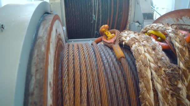 Anchor-handling Tug Supply vessel. View of AHT winch — Stock Video