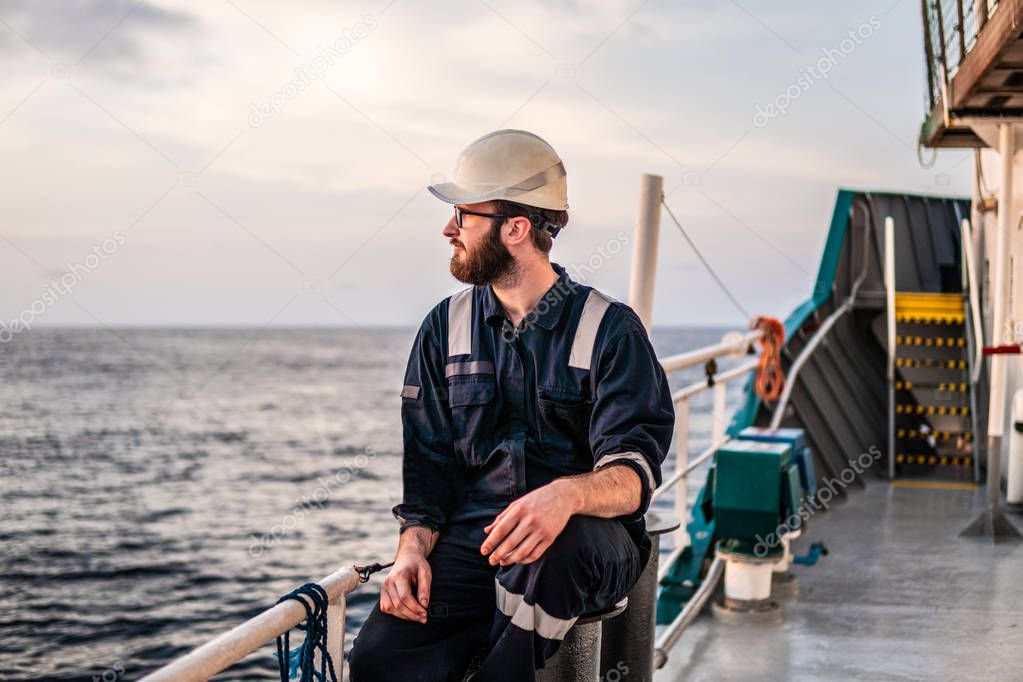 Deck Officer on deck of offshore vessel or ship