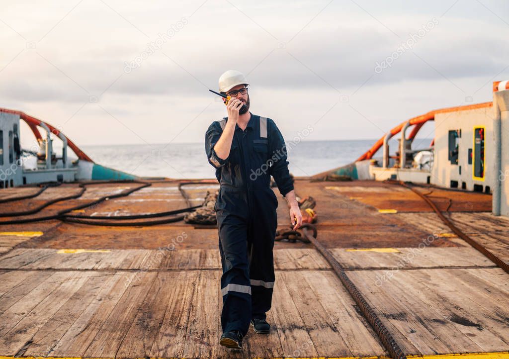 Deck Officer on deck of offshore vessel or ship