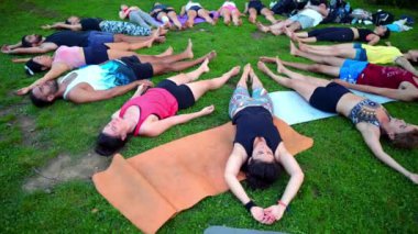 Parkta gerçekleşen akrostiş yoga üzerine bir grup dersi
