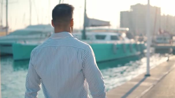 Young rich man at Yacht Club. Businessman is Relaxing — Stock Video