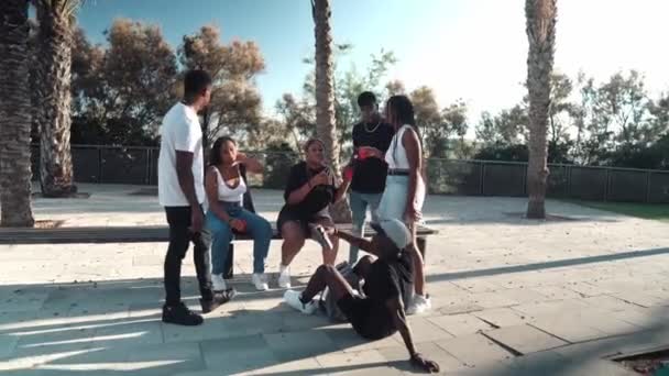 Grupo de jovens amigos negros africanos modernos que caminham felizes juntos — Vídeo de Stock