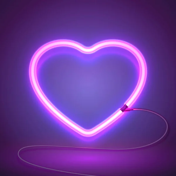 Cuore Luminoso Insegna Neon Segno Cuore Retrò Neon Sfondo Viola — Vettoriale Stock