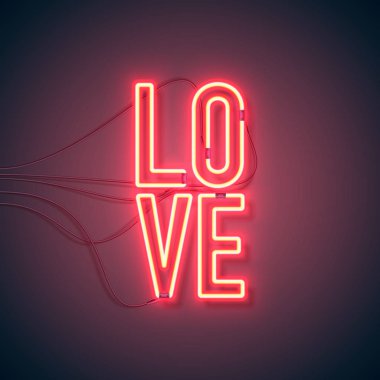 Parlak kalp. Neon işareti. Retro neon sevgi işareti mor zemin üzerine. Öğe Happy Valentine's Day için tasarım. Tasarım, tebrik kartı, afiş için hazır. Vektör çizim.