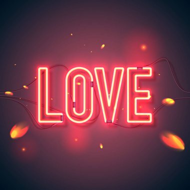 Parlak kalp. Neon işareti. Retro neon sevgi işareti mor zemin üzerine. Öğe Happy Valentine's Day için tasarım. Tasarım, tebrik kartı, afiş için hazır. Vektör çizim.
