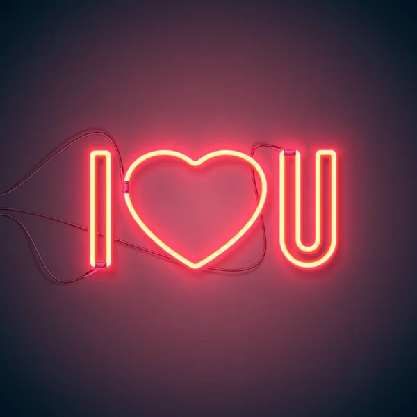 Parlak Kalp Neon Işareti Retro Neon Love You Mor Arka — Stok Vektör