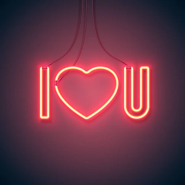Cuore Luminoso Insegna Neon Retro Neon Love You Firma Sfondo — Vettoriale Stock