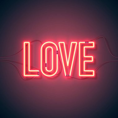 Parlak kalp. Neon işareti. Retro neon sevgi işareti mor zemin üzerine. Öğe Happy Valentine's Day için tasarım. Tasarım, tebrik kartı, afiş için hazır. Vektör çizim.