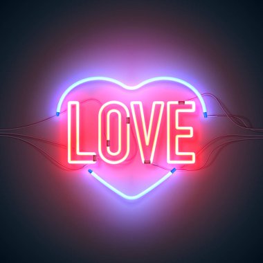 Neon işareti aşk kalp kırmızı mavi