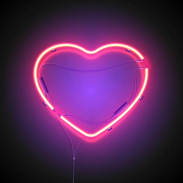 Světlé Srdce Neonový Nápis Retro Neonové Srdce Tabulkou Tmavém Pozadí — Stockový vektor