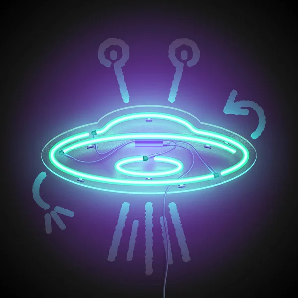 Ufo неонова вивіска мультяшні лінії Стокова Ілюстрація