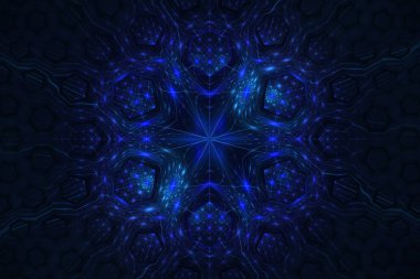 Güzel fraktal çiçek deseni, Fraktal Daire fantastik desen - mavi ve siyah