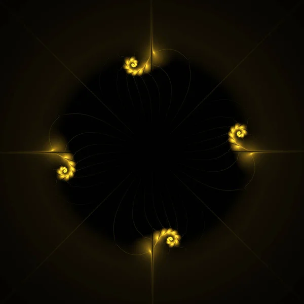 Güzel Fraktal Spiral Şekiller Çizimde Sarı Arka Plan Fraktal Çiçek — Stok fotoğraf