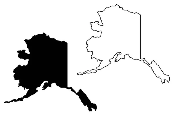 Εικονογράφηση Διάνυσμα Χάρτη Αλάσκα Αλάσκα Χάρτης Σκίτσων Σκαριφήματος — Διανυσματικό Αρχείο