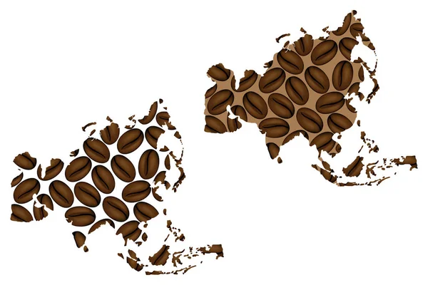Azja Mapa Ziarna Kawy Mapa Azji Ziaren Kawy — Wektor stockowy