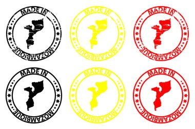 Mozambik - lastik damgası - vektör, Mozambik Haritası desen - siyah, sarı ve kırmızı yapılan