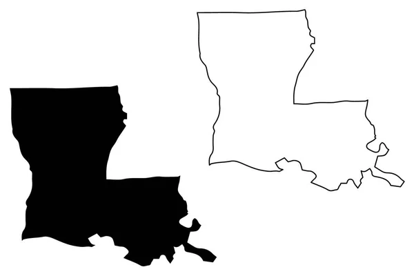 Ilustrasi Vektor Peta Louisiana Sketsa Coretan Peta Louisiana - Stok Vektor