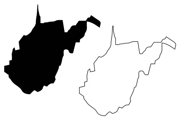 West Virginia Mapa Ilustração Vetorial Rabiscar Esboço West Virginia Mapa — Vetor de Stock