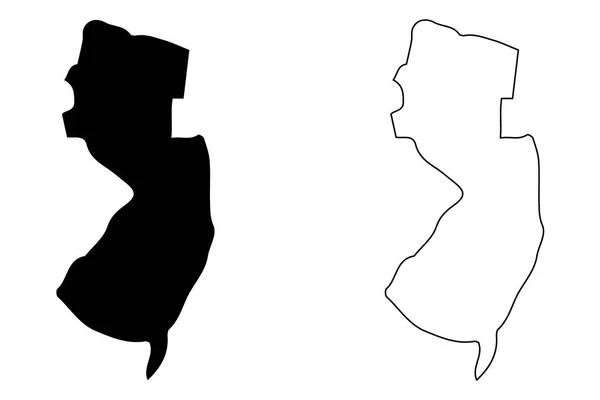 Εικονογράφηση Διάνυσμα Χάρτη New Jersey New Jersey Χάρτης Σκίτσων Σκαριφήματος — Διανυσματικό Αρχείο