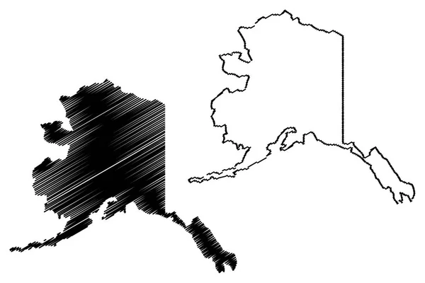 Mapa Alasca Ilustração Vetorial Esboço Rabiscos Alasca Mapa —  Vetores de Stock