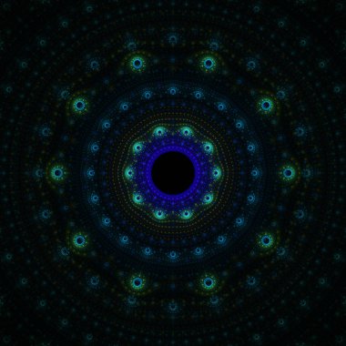 Soyut illüstrasyon mavi parlak güneş, Fraktal mandala fantezi, 