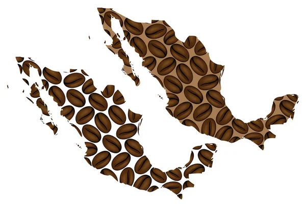 Мексика Карту Кавових Зерен Мапа Мексиканських Сполучених Штатів Кавових Зерен — стоковий вектор