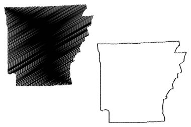  Arkansas harita vektör çizim, karalama kroki Arkansas harita