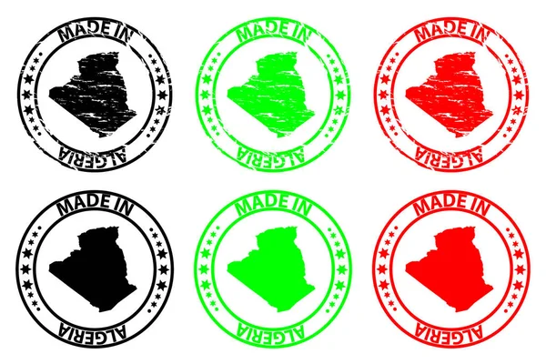 Gemaakt Algerije Rubber Stempel Vector Algerije Kaart Patroon Zwart Groen — Stockvector