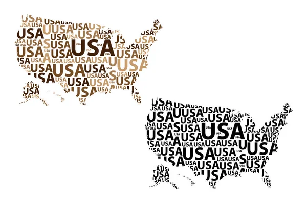 Mapa Tekst List Szkic Stany Zjednoczone Ameryki Usa Kształt Kontynentu — Wektor stockowy