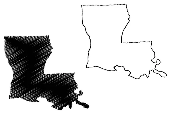 Louisiana Mappa Vettoriale Illustrazione Scarabocchio Schizzo Louisiana Mappa — Vettoriale Stock