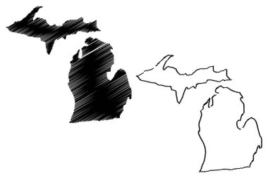 Michigan harita vektör çizim, karalama kroki Michigan harita