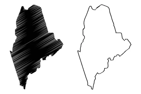 Maine Mappa Vettoriale Illustrazione Scarabocchiare Schizzo Maine Mappa — Vettoriale Stock