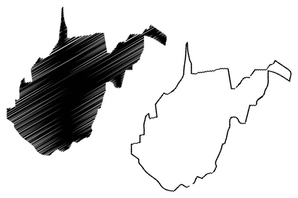 Nyugat Virginia Térkép Vektoros Illusztráció Irkál Vázlat Megjelenítése Nyugat Virginia — Stock Vector