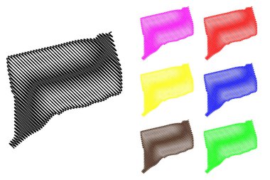 Connecticut harita vektör çizim, karalama kroki Connecticut harita siyah, kırmızı, mavi, yeşil, sarı, mor