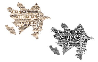 Kroki Azerbaycan harfi metin harita, Azerbaycan - kıta harita Azerbaycan Cumhuriyeti - şeklinde siyah ve kahverengi vektör çizim