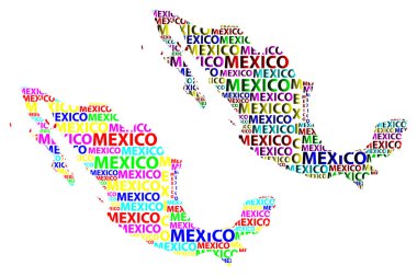 Kroki Meksika harfi metin harita, Meksika - kıta, harita, Meksika ABD şeklinde-renk vektör çizim