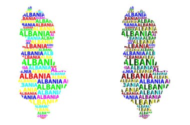 Arnavutluk harfi metin harita, Arnavutluk - kıta, harita, Arnavutluk Cumhuriyeti - renk vektör çizim şeklinde kroki