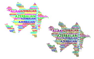 Azerbaycan harfi metin harita, Azerbaycan - kıta, harita Azerbaycan Cumhuriyeti - renk vektör çizim şeklinde kroki