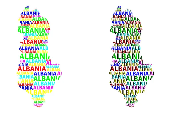 Arnavutluk harfi metin harita, Arnavutluk - kıta, harita, Arnavutluk Cumhuriyeti - renk vektör çizim şeklinde kroki