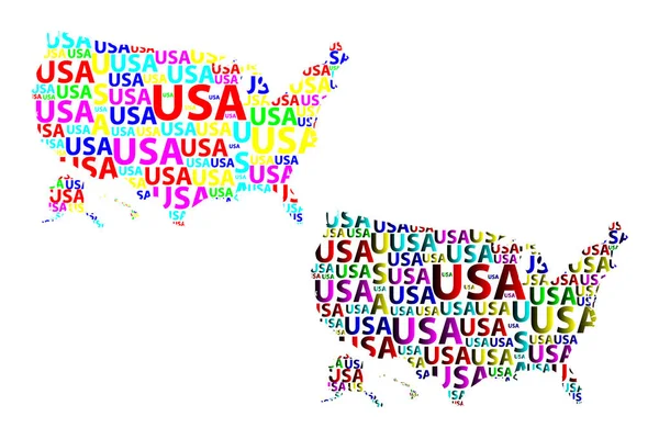 速写美国字母文本地图美国 在大陆的形状 美国地图 颜色向量例证 — 图库矢量图片