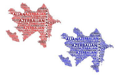 Kroki Azerbaycan harfi metin harita, Azerbaycan - kıta harita Azerbaycan Cumhuriyeti - şeklinde kırmızı ve mavi vektör çizim