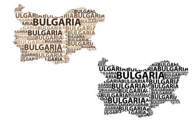 Kroki Bulgaristan harfi metin harita, Bulgaristan - kıta harita Bulgaristan Cumhuriyeti - şeklinde kahverengi ve siyah vektör çizim