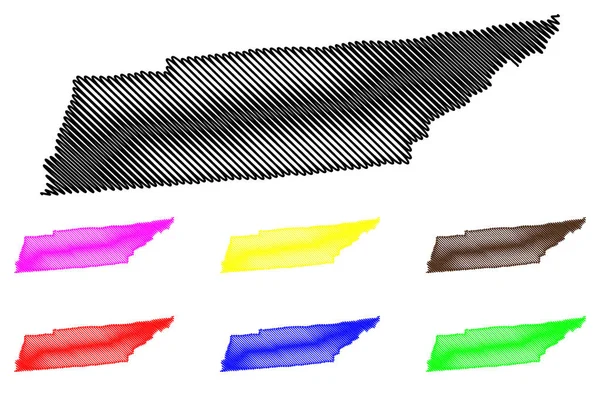 Ilustracja Wektorowa Mapa Tennessee Bazgroły Szkic Tennessee Mapę Czarny Czerwony — Wektor stockowy