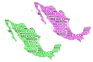 Kroki Meksika harfi metin harita, Meksika - kıta, harita, Meksika ABD - yeşil ve mor şeklinde (menekşe) vektör çizim